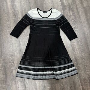 Nine‎ West knitted Elegant Black and White Striped Dress Size L Large